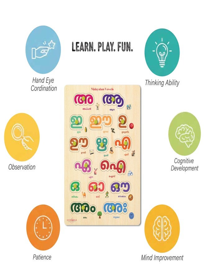 Khilonewale Wooden Knob Puzzle - Malayalam Vowels & Consonants for Kids | 3+ Age Educational Toy | 9x12 Inch Montessori Learning Puzzle for Toddlers | Safe & Non-Toxic Preschool Alphabet Game - Image 4